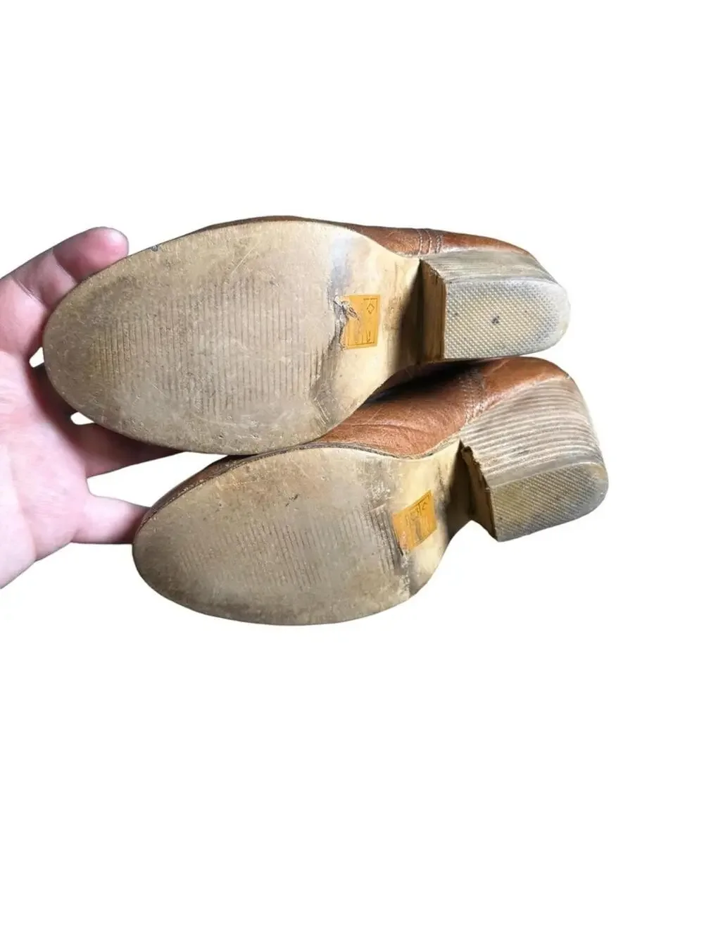 JEFFREY CAMPBELL • Ibiza Last Vinton Brown Leather Stack Heel Mules Booties 7.5